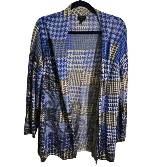 Talbots Woman Pure Merino Wool Houndstooth Paisley Cardigan Sweater Size 1X - Picture 2 of 7